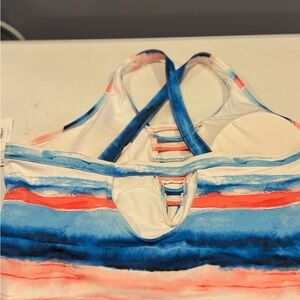 Stylish Blue and Coral Strappy One-Piece Swimsuit